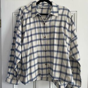 Flannel Blue and White, Button Down Cropped Shirt